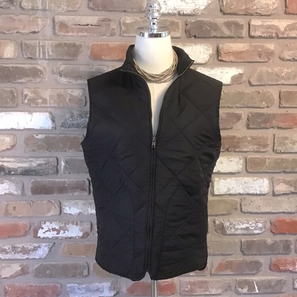 J.CREW Woman’s Black Olive Green Non-filled Quilted Pockets Vest M - Picture 1 of 5